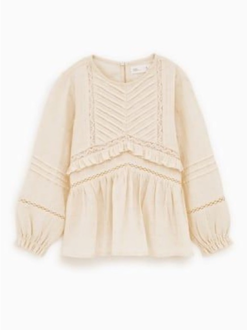 Zara Kids Swiss Dot Pintuck Peplum Blouse Ecru Cream Boho Cottagecore Top 11/12